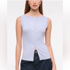 Abercrombie & Fitch Light Lavender-Blue Sleeveless Button-down Ribbed Top